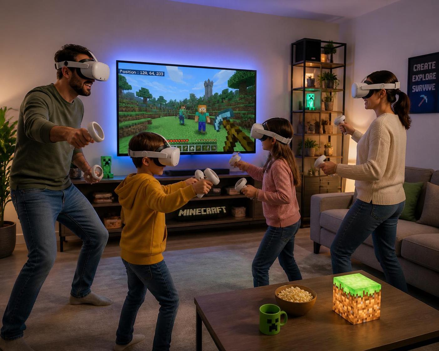 découvrez minecraft vr, une expérience immersive en réalité virtuelle qui plonge toute la famille dans un univers créatif et ludique. explorez, construisez et jouez ensemble comme jamais auparavant.
