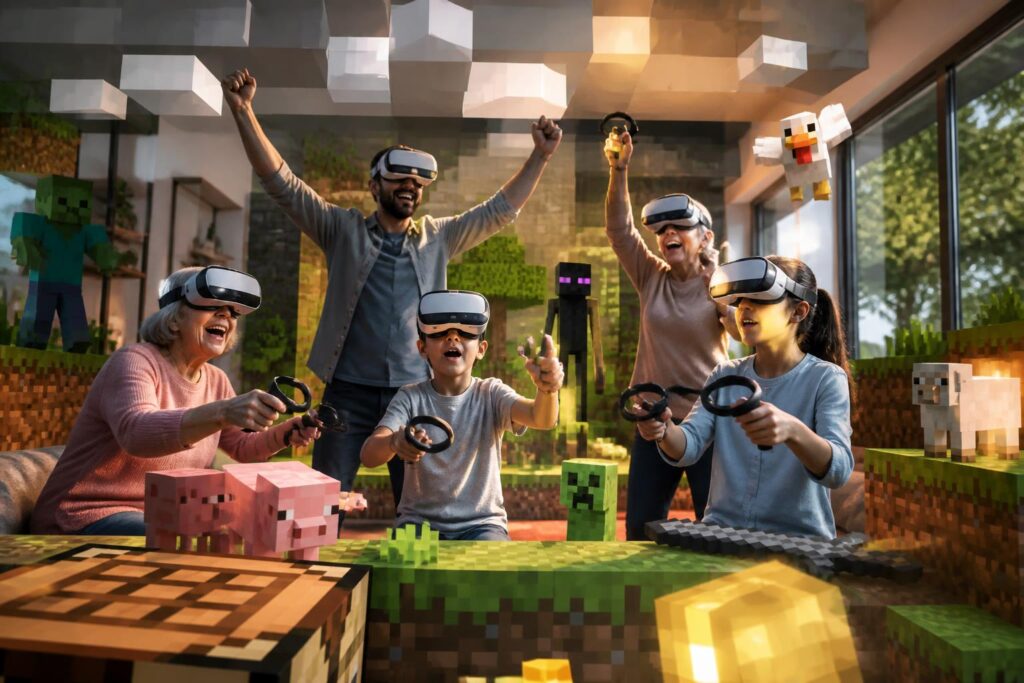 découvrez minecraft vr, une expérience immersive qui plonge toute la famille dans un univers virtuel captivant, plein d'aventures et de créativité sans fin.
