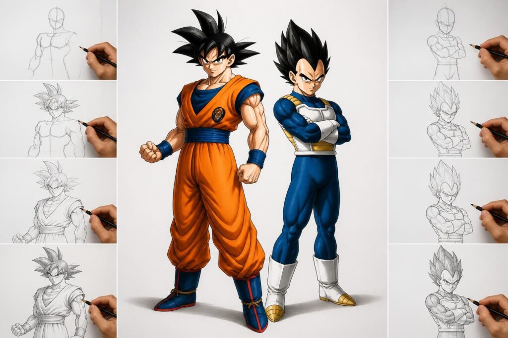 apprenez à dessiner facilement son goku et vegeta de dragon ball z grâce à notre tutoriel pas à pas, idéal pour débutants et fans de la série.