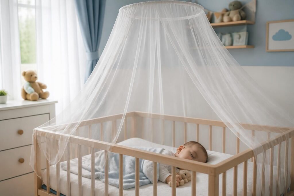découvrez comment un lit moustiquaire pour bébé assure un sommeil paisible et protégé en empêchant les insectes de déranger votre enfant.