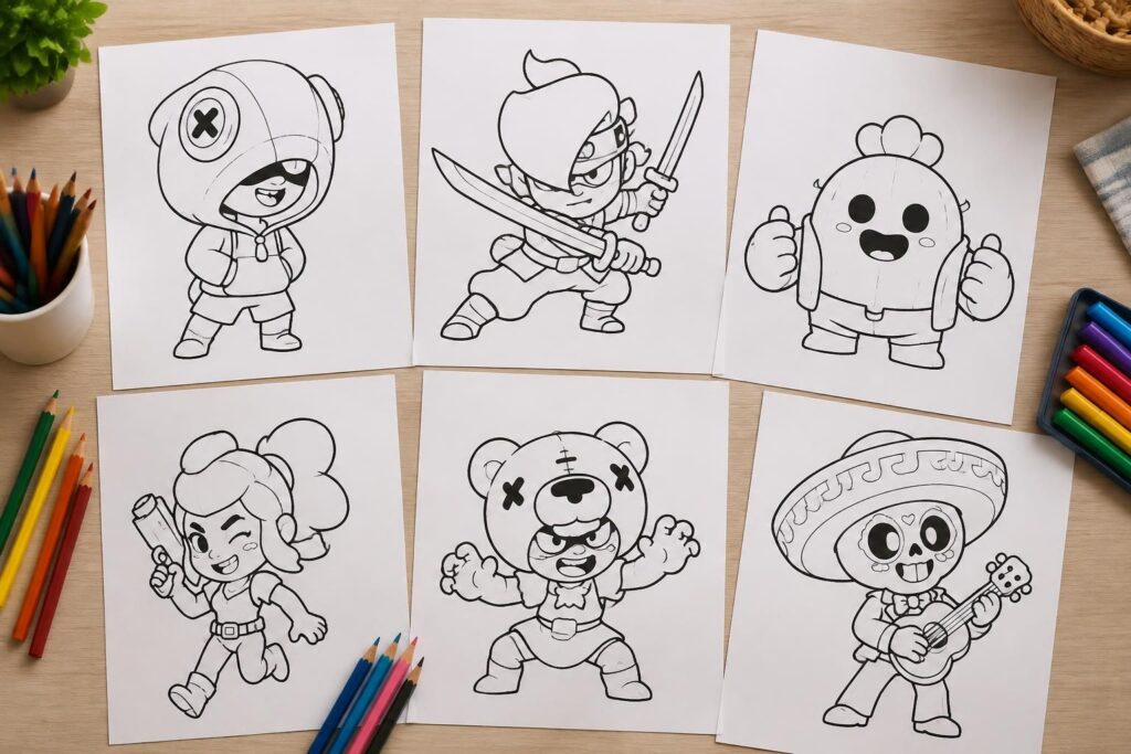 téléchargez et imprimez des coloriages brawl stars de léon, kenji, spike et d’autres héros pour des moments créatifs et amusants.
